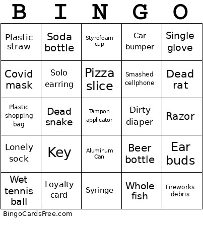 Trash Walking & Talking Bingo Card