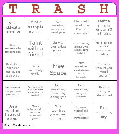 Trashpile Bingo Card