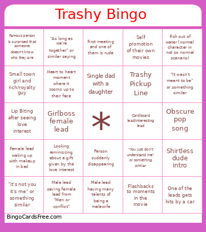 Trashy Movie Bingo Card