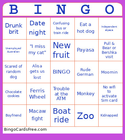 Travel Bingo Card