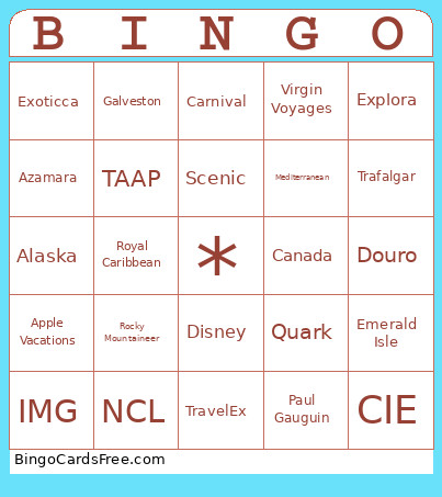 Travel Bingo Card