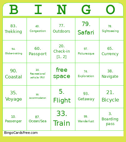 Travel Bingo Card