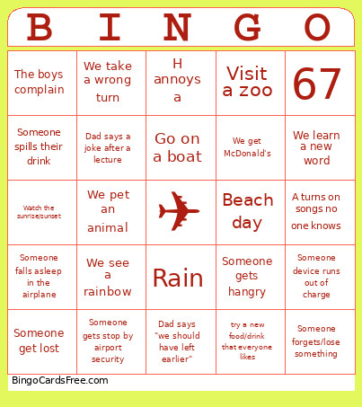 Travel Bingo Card