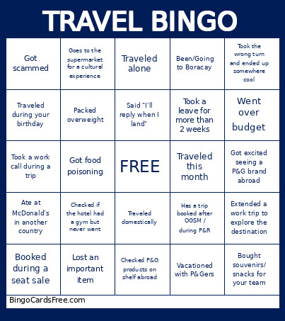Travel Bingo Card