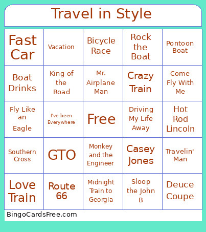 Travel In Style Bingo Card
