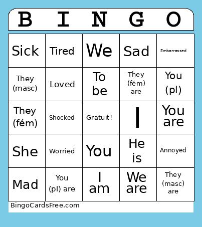 Être + Les émotions Bingo Card