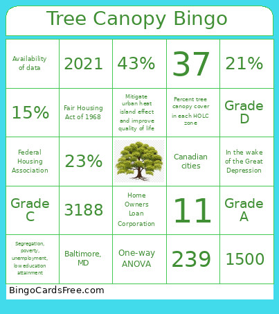 Tree Canopy Bingo Card