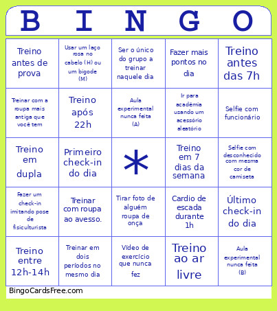 Treino Pago Bingo Card