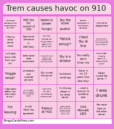 Trem Causes Havoc On 910 Bingo Card