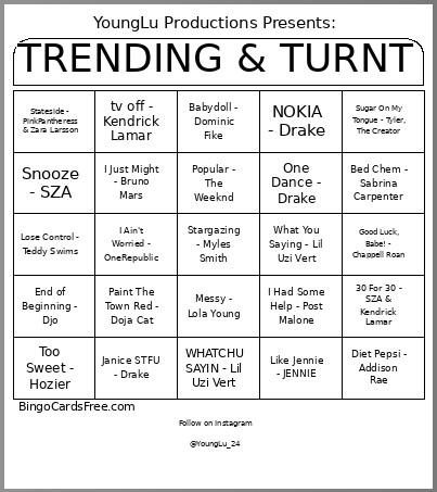 TRENDING & TURNT Bingo Card