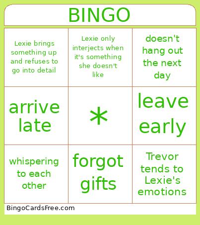 Trevor And Lexie Bingo Card