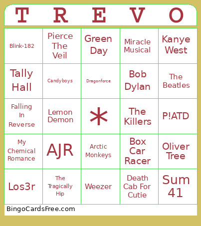 Trevor Bingo Card