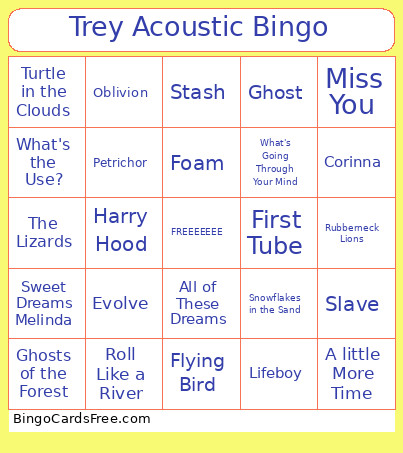 Trey Acoustic Bingo Card