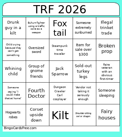 TRF 2026 Bingo Card
