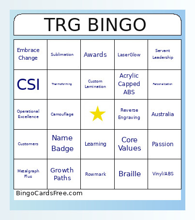 TRG Bingo Card