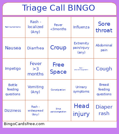 Triage Call Bingo Card