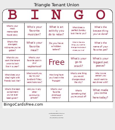 Triangle Tenant Union Bingo
