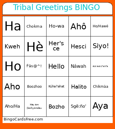 Tribal Greetings Bingo Card