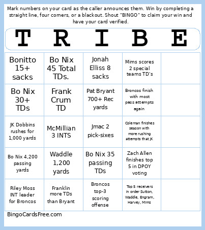 TRIBE FOOTBALL Bingo Card