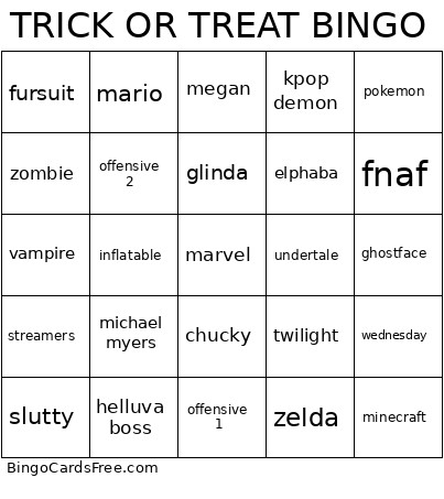 TRICK OR TREAT Bingo Card