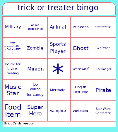 Trick Or Treater Bingo Card