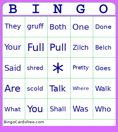 Trick Words Unit 3 Bingo Card