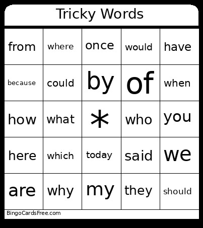 Tricky Words Bingo Card