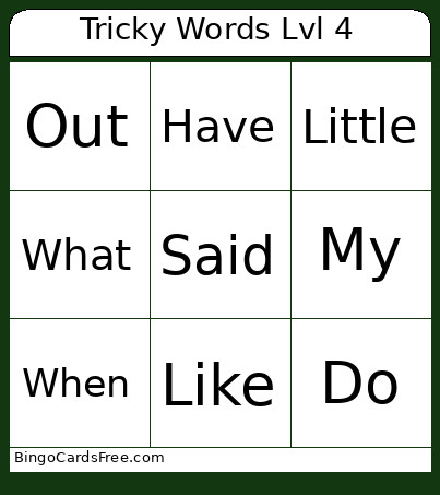 Tricky Words Lvl 4 Bingo Card