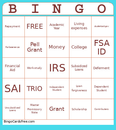 TRIO FAFSA Bingo Card