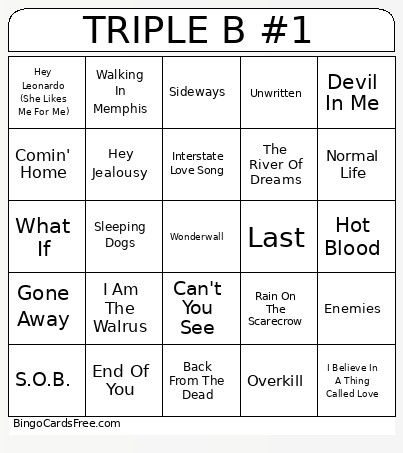 TRIPLE B #1 Bingo Card