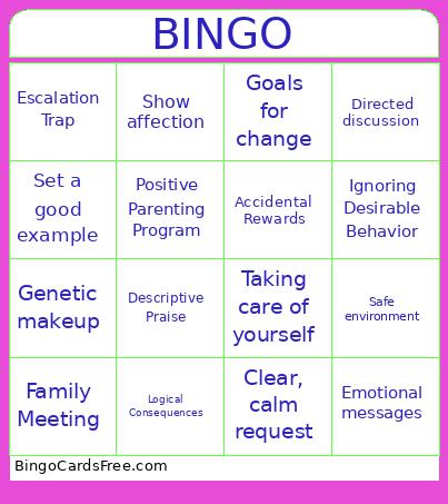 Triple P Bingo Card
