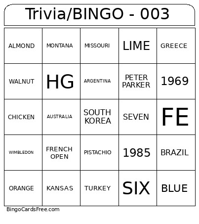 Trivia/ - 003 Bingo Card
