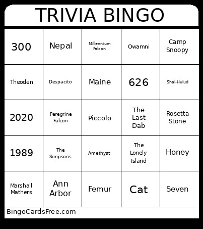 TRIVIA Bingo Card