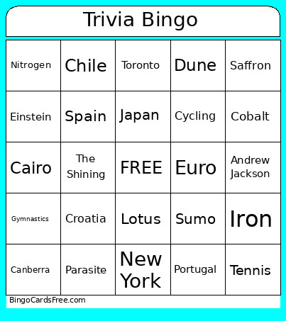 Trivia 4 Bingo Card