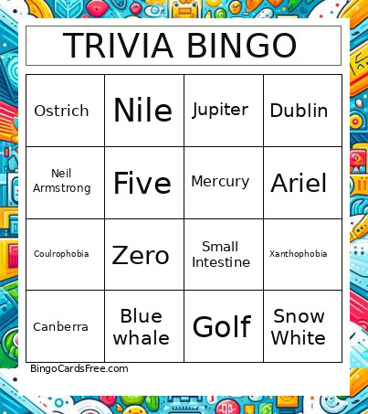 Trivia Bingo Card