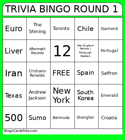 TRIVIA ROUND 1 Bingo Card