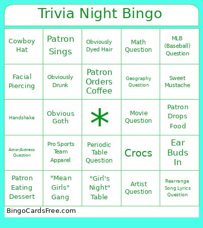 Trivia Night Bingo Card