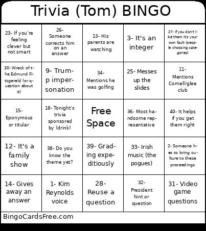 Trivia (Tom) BINGO