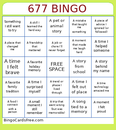 Troop 677 Bingo Card