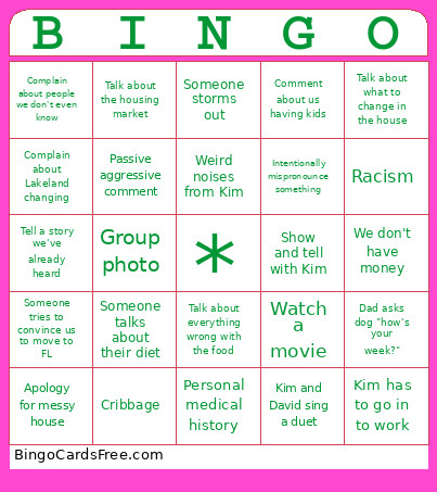 Troost House Bingo Card