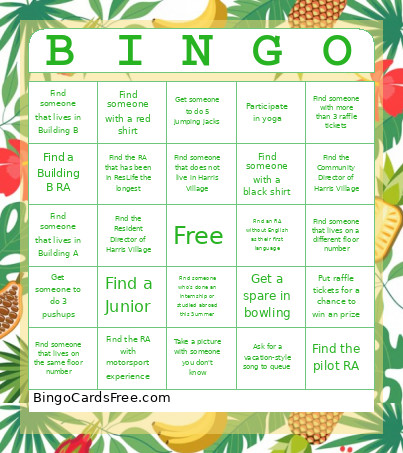 Tropic Bingo Card