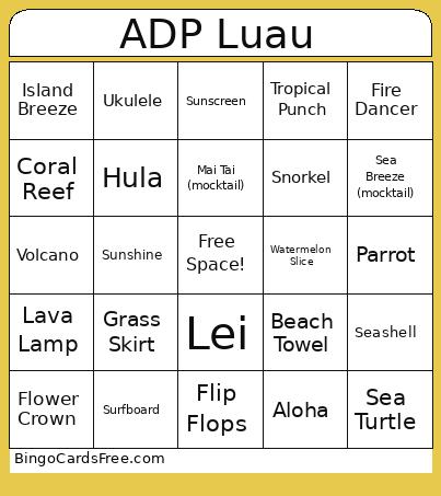 Tropical Luau Bingo
