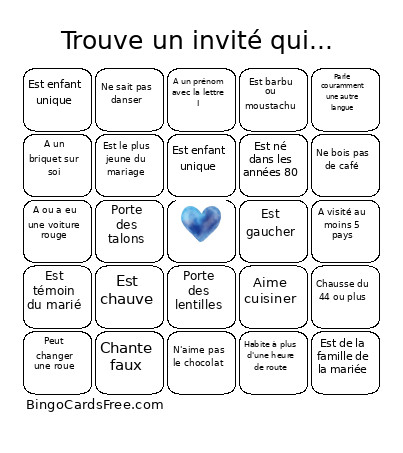 Trouve Un Invité Qui... Bingo Card