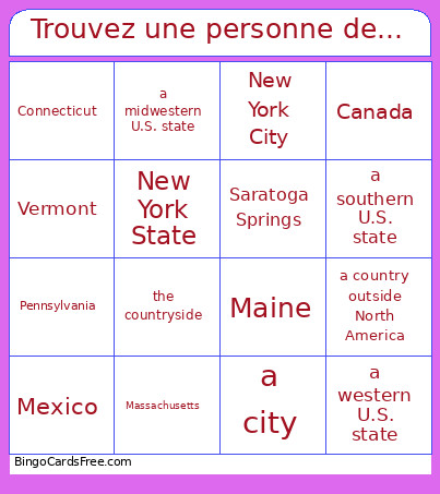 Trouvez Une Personne De... Bingo Card