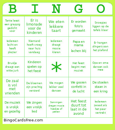Trouwfeest Bingo Card