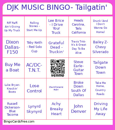 Trucks Tailgate Djk Mujsic Bingo Card