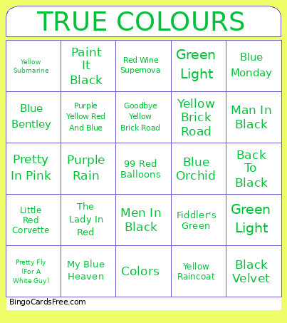 TRUE COLOURS Bingo Card