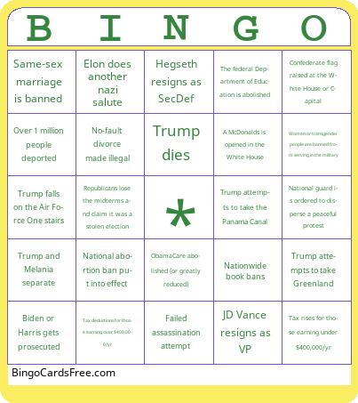 Trump 47 Bingo Cards Free Pdf Printable Game, Title: BINGO