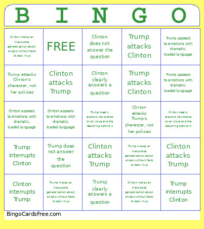 Trump & Clinton Debate: Media Literacy Bingo Card