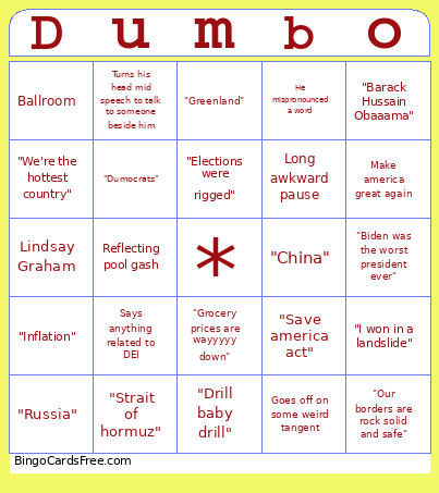 Trump Speech Bingo Card
